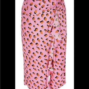 River Island Women's Pink and Orange Frill Midi Skirt